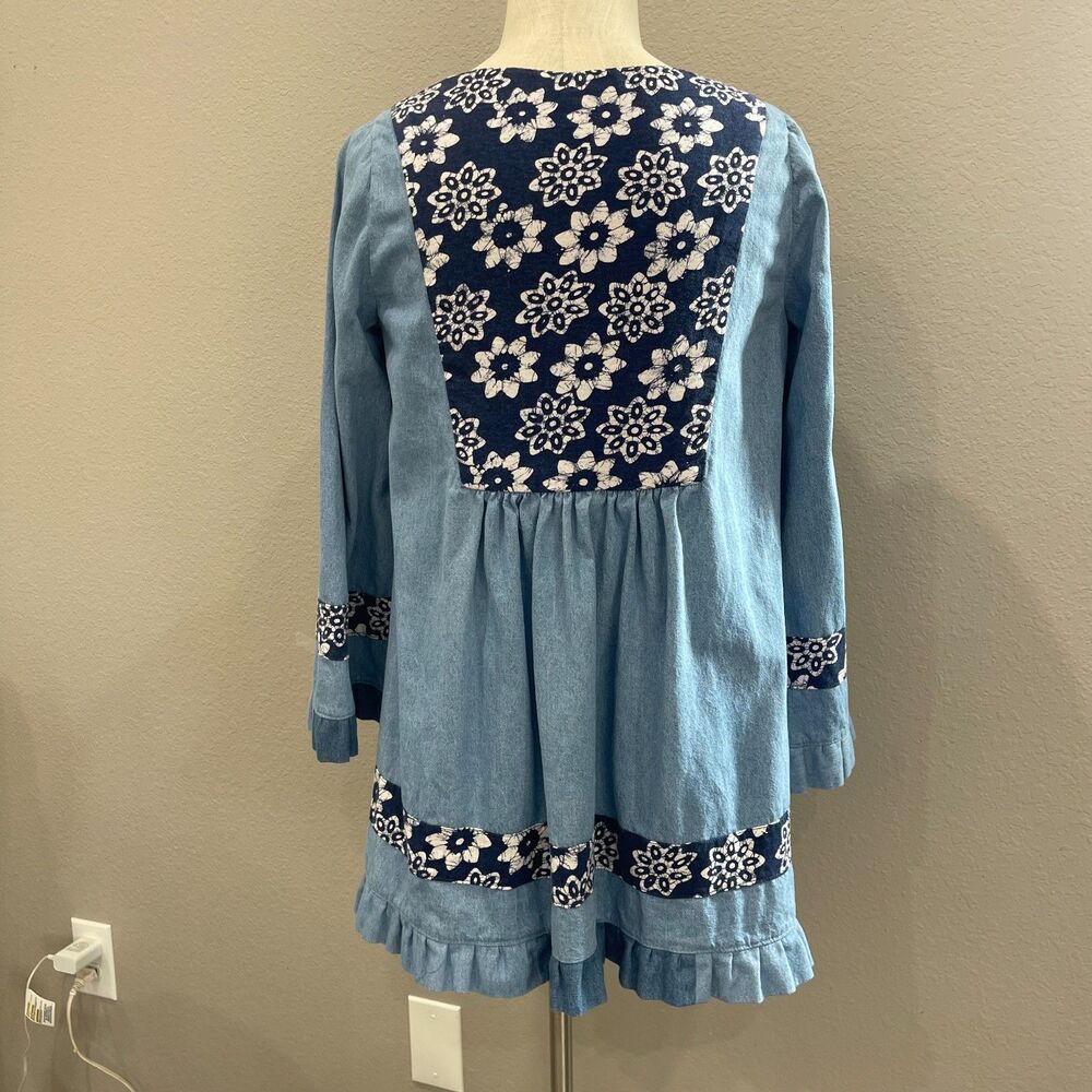 Handmade Hippy Boho Blue Denim & Jersey Tunic, all pre-loved fabrics, size L. - Picture 3 of 7